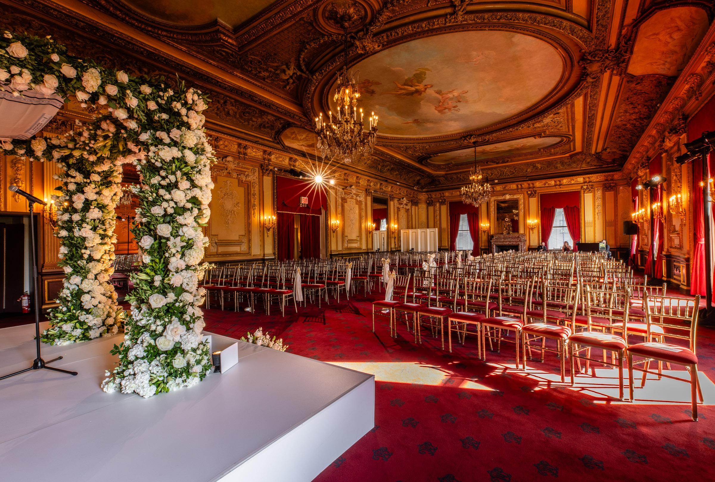 White floral chuppah in the Metropolitan Club ceremony room