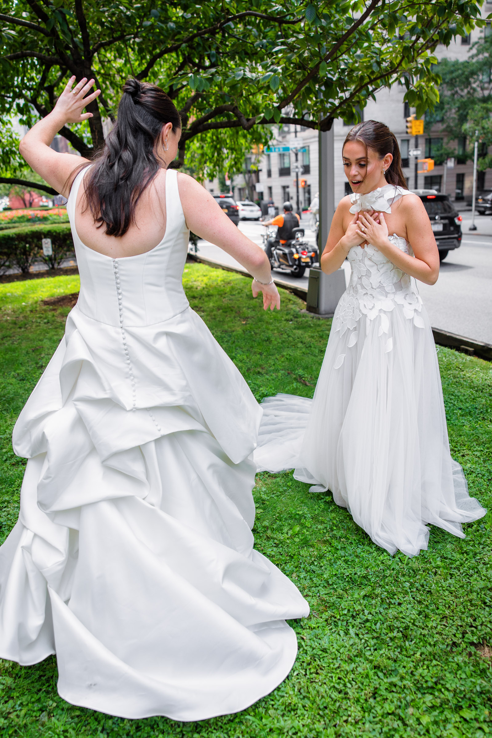 One bride’s joyful reaction during Sydney and Delilah’s outdoor first look